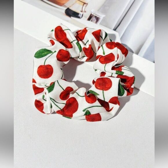 White Scrunchies with Red Fruit Print S927 - Picture 3 of 5
